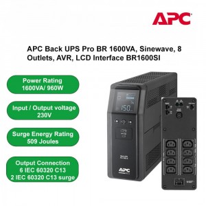 Bekalan Kuasa Terganggu Back UPS Pro BR 1600VA, Sinewave, 8 Soket, AVR, Antaramuka LCD - Jaminan Pembaikan atau Penggantian 2 Tahun