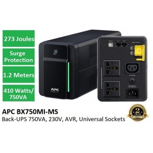 Bekalan Kuasa Terganggu APC Back-UPS 750VA, 230V, AVR, Soket Universal - Jaminan Pembaikan atau Penggantian 2 Tahun