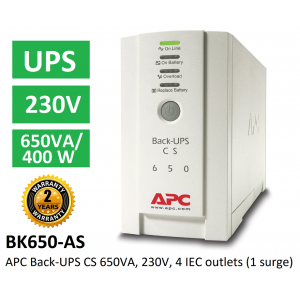 Bekalan Kuasa Terganggu APC BACK-UPS CS 650VA, 230V, ASEAN - Jaminan Pembaikan atau Penggantian 2 Tahun