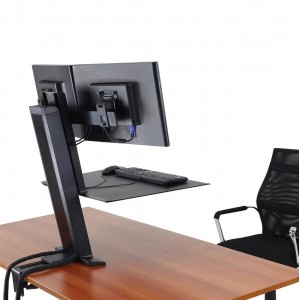Ergotron WorkFit-SR Dual Monitor, Standing Desk Workstation (black) Sit-Stand Desk Attachment - Rear Clamp (33-407-085)