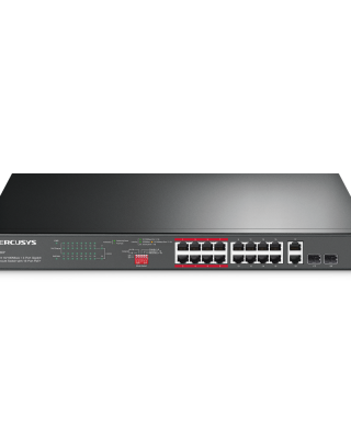 Mercusys Network 100Mbps PoE Switch MS118CP 16-Port 10/100Mbps + 2-Port Gigabit Rackmount Switch with 16-Port PoE+
