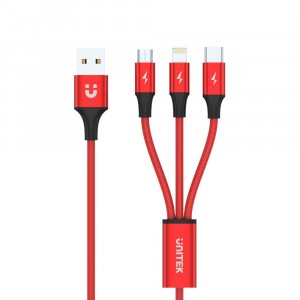 Unitek 3-in-1 USB-A to USB-C / Micro USB / Lightning Multi Charging Cable Red Edition (C4049RD)