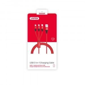 Unitek 3-in-1 USB-A to USB-C / Micro USB / Lightning Multi Charging Cable Red Edition (C4049RD)