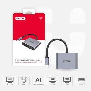 Unitek 4K 60Hz USB-C to HDMI 2.0 and VGA Adapter with MST Dual Monitor (V1126A)