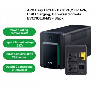 Bekalan Kuasa Terganggu APC Easy Back-UPS 700VA, 230V, AVR, Pengecas USB, Soket Universal - Jaminan Pembaikan atau Penggantian 2 Tahun