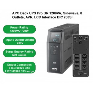 Bekalan Kuasa Terganggu Back UPS Pro BR 1200VA, Sinewave, 8 Soket, AVR, Antaramuka LCD - Jaminan Pembaikan atau Penggantian 2 Tahun