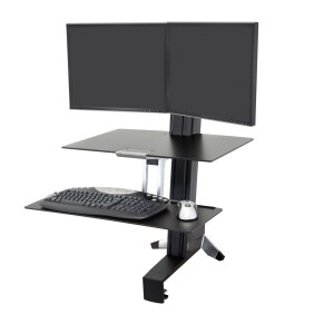 Ergotron WorkFit-S Dual Workstation with Worksurface (black) Standing Desk Attachment  Front Clamp (33-349-200)