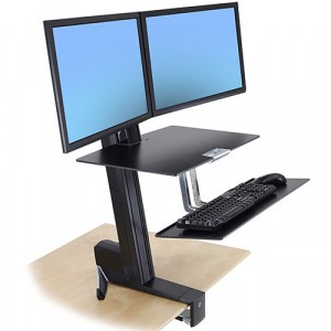 Ergotron WorkFit-S Dual Workstation with Worksurface (black) Standing Desk Attachment  Front Clamp (33-349-200)