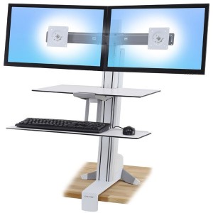 Ergotron WorkFit-S, Dual Workstation with Worksurface (white) Standing Desk Attachment - Front Clamp (33-349-211) image