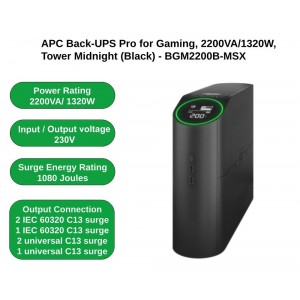 Bekalan Kuasa Terganggu APC Back-UPS Pro 2200VA untuk Permainan, 230V, Gelombang Sine Tulen, LCD, Hitam, Universal - Jaminan Pembaikan atau Penggantian 2 Tahun